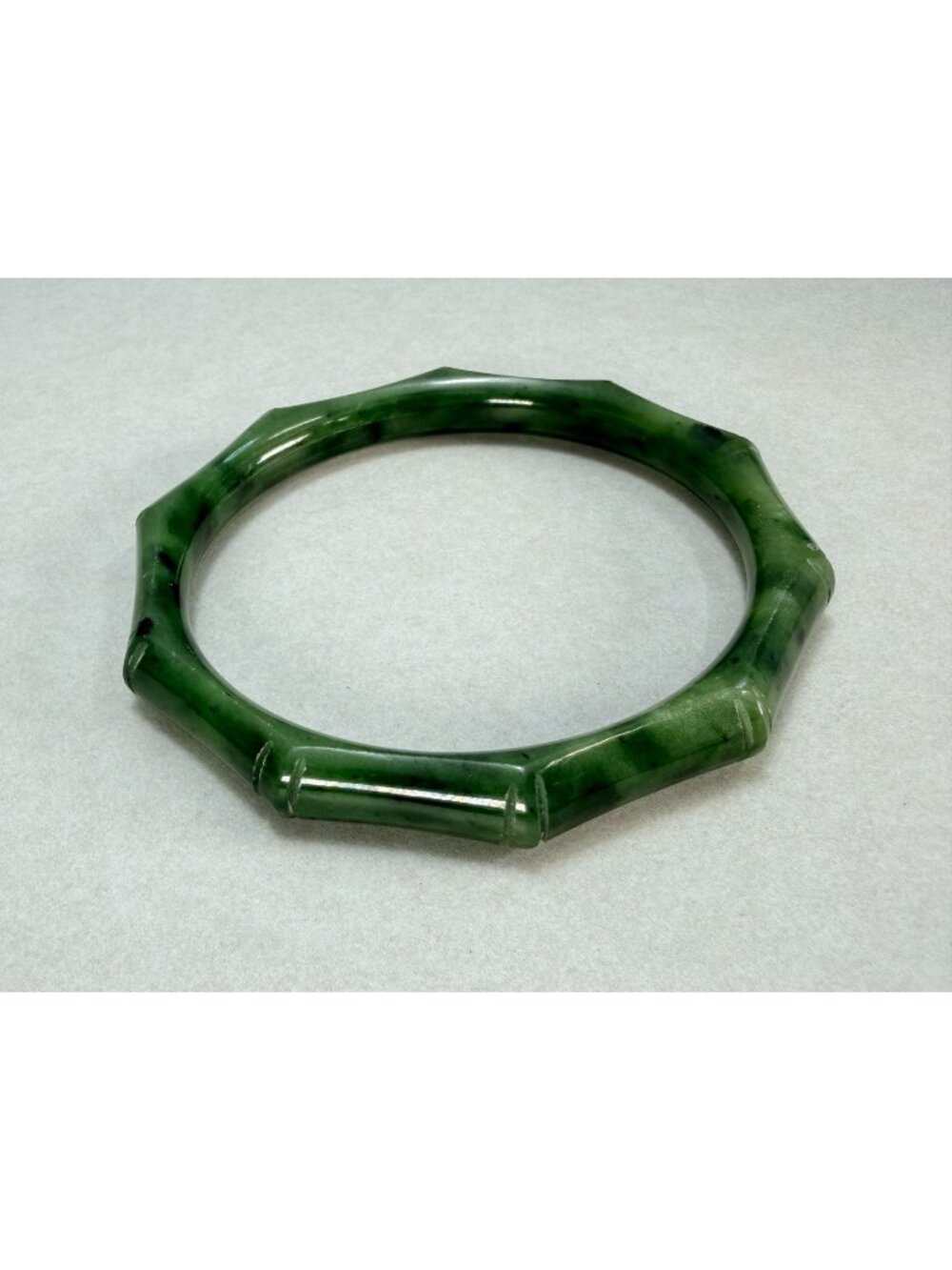 Vintage Green Jade Bamboo Carved Bangle Bracelet Natural Stone 7.3/4" - Picture 1 of 8